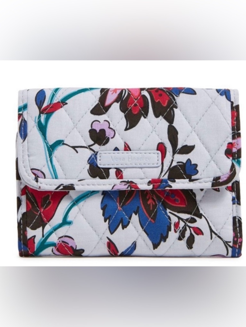 Vera Bradley White Quilted Wallet with Blue, Red and Teal Floral Print